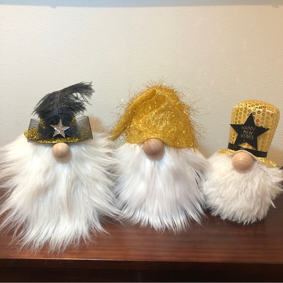 Gold Feather Gnome New Years Crystal Star Bling Bow Black White - Picture 5 of 5